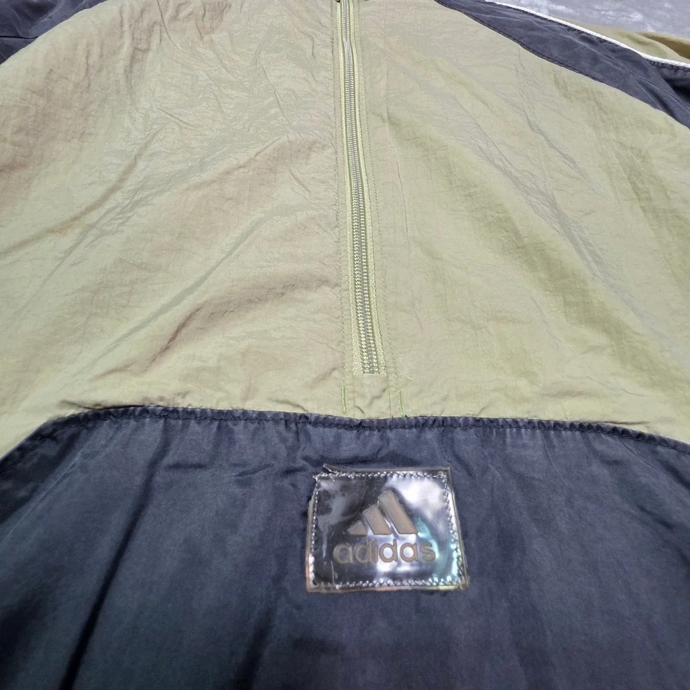 Adidas Vintage Mens Half Zip Windbreaker Jacket Olive Green Black Size L 88387